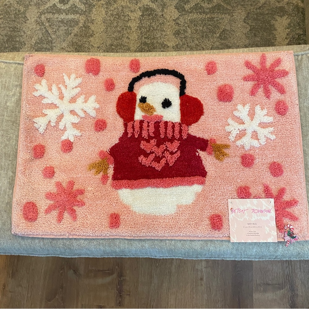 Betsey Johnson Pink Snowman Bath Rug